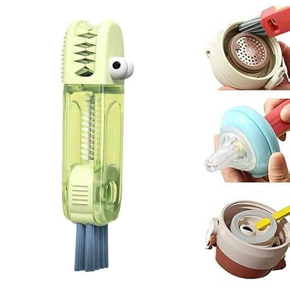 3-in-1 Multi-Purpose Cup Lid Cleaning Brush Set with Rotating Head - 180° Adjustable Bottle Brush with Hard & Soft Bristles for Water Bottles, Straws & Crevices - Heat Resistant Kitchen Cleaning Tool