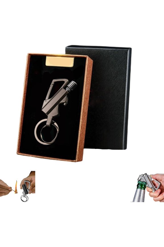 3-in-1 Multi-Tool Keychain, Bottle Opener and Lighter, Metal, Portable, Outdoor