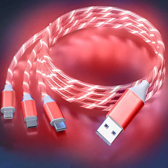 3-in-1 Multi USB Universal Flowing LED Light Up Phone Charge Cable,Fast USB Charger Cord for Most Smart Phone (3.3ft,Red 1)