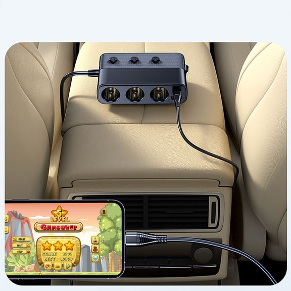 3-in-1 Multifunctional Car Charger with USB Ports, Fast Charging, Retractable Cable, Universal Charging Adapter for Mobile Phones, Tablets, and More