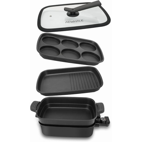 3-in-1 Multifunctional Electric Grill,Electric Skillet Nonstick with Lids 1400W Party Griddle for Cooking Meats & Pancake