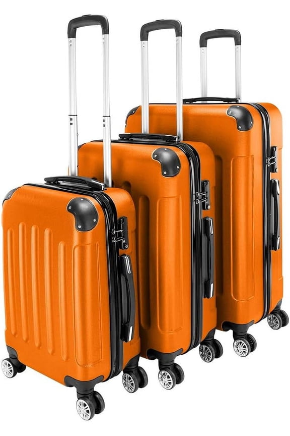 3-in-1 Multifunctional Large Capacity Traveling Storage Suitcase, Luggage Set ABS Suitcase 3 Piece Set with TSA Lock Spinner Wheels 20" 24" 28", 3-in-1 Orange Luggage