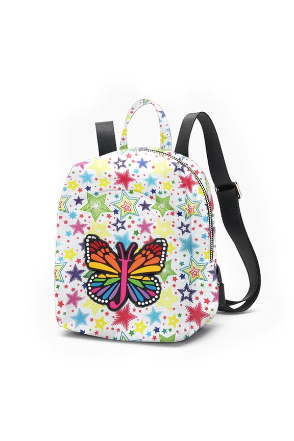 Mini Backpack for Women, Butterfly Letter Print Small Backpack with Adjustable Strap, Colorful Star Puffy Sling Bag, 26 Letters Available for Travel Daily Streetwear