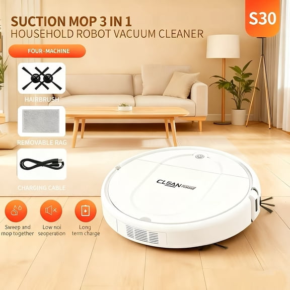 3-in-1 Multifunctional Robot Vacuum Cleaner Self-Charging Tangle-Free Strong Suction