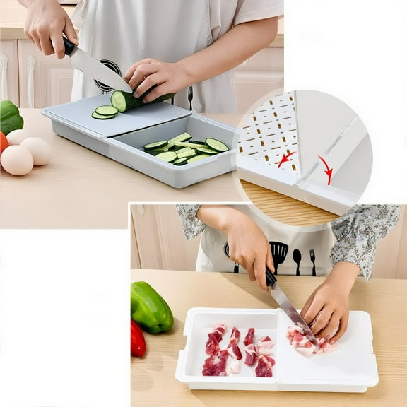 3-in-1 Multifunctional Space Saving Cutting Board with Vegetable Washing Basket, Draining Storage, Foldable Kitchen Chopping Board for Fruits, Vegetables, Meat, Portable for Camping, Gray/White