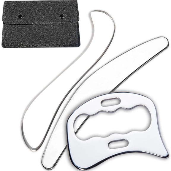 3 in 1 Muscle Scraper Tool-Gua Sha Scraping Tool Physical Therapy Massage Tool-Soft Tissue Mobilization for Back, Legs, Arm (A+D+S), Silver