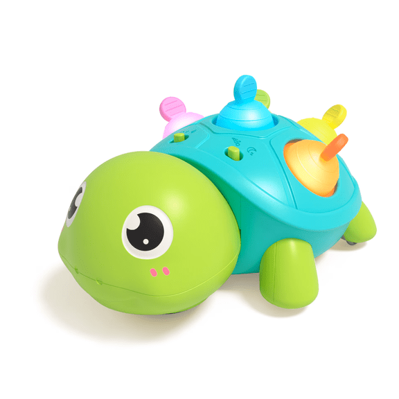 3-in-1 Musical Crawling Turtle Baby Toy - Tummy Time Toy with Smart Obstacle Avoidance, Push-and-Pop Sensory Shell & Sleep Soothing, Baby Infant Toys for 0-12 Months