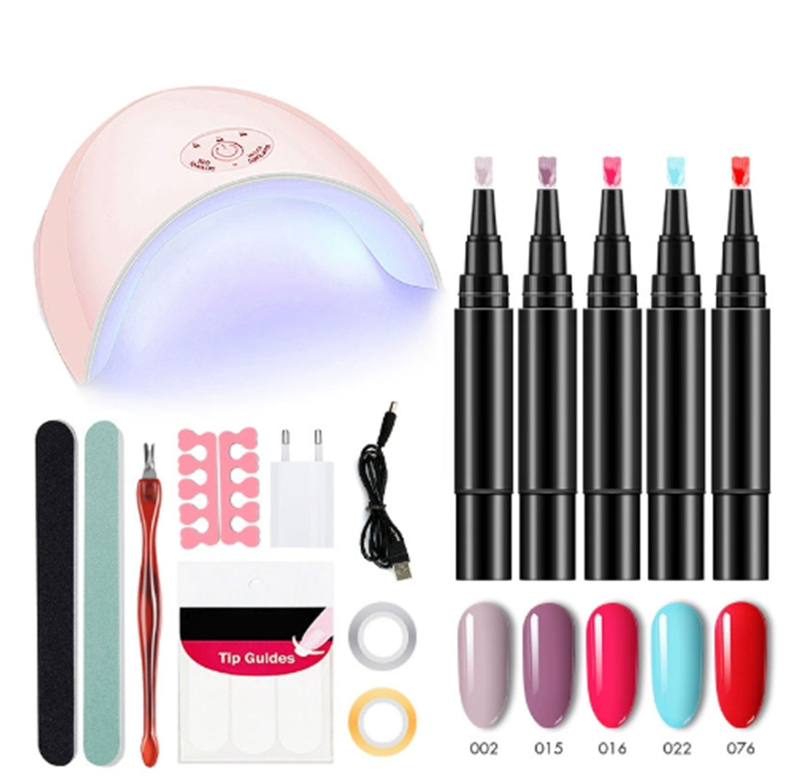 3-in-1 Nail Gel Pen 5 Piece Set with Tool Kit, Fast Drying Gel Polish Pens and Manicure Accessories for Home Nail Art and Complete DIY Manicure Projects