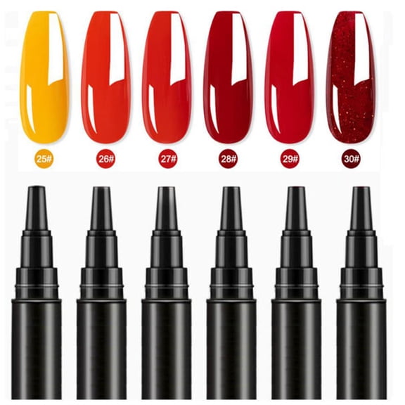 3-in-1 Nail Gel Pen Set, 6 Colors 5ml, All-in-One Base Color & Top Coat, Fast Drying Salon Gloss, Chip-Resistant for Up to 2 Weeks, Portable for Home & Travel Manicure