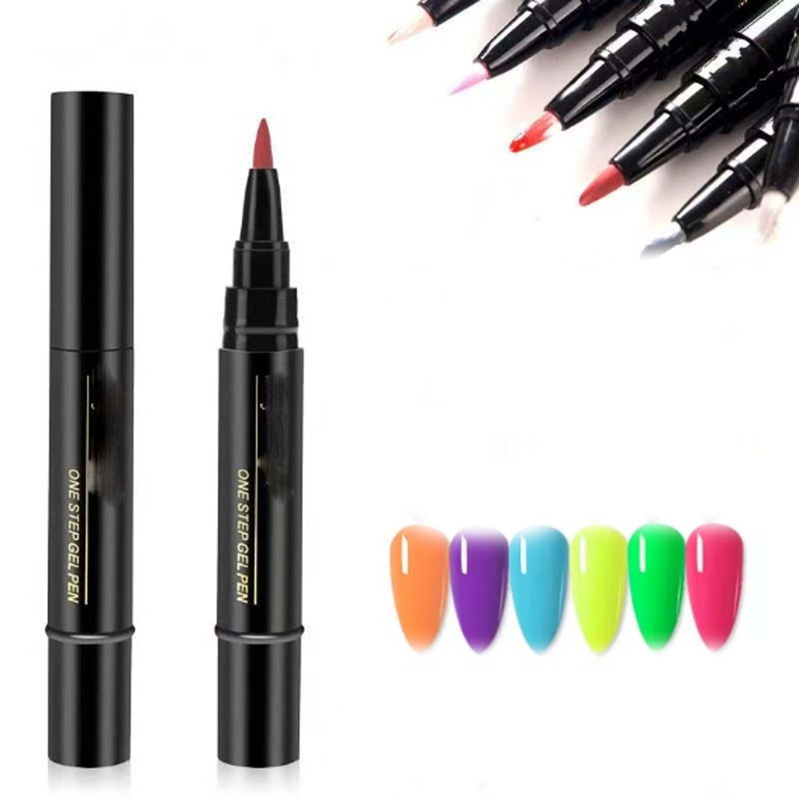 3-in-1 Nail Gel Pen Set of 6 Colors, Fast Drying High Pigmentation Gel Polish Pens for DIY Nail Art, Home Manicure and Professional Looking Nail Designs
