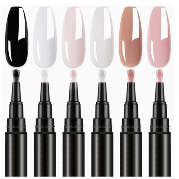 3-in-1 Nail Gel Pen Set, 6pcs Quick-Dry Portable UV Gel Polish, Built-In Base & Top Coat, Travel-Friendly Nail Art Tool for DIY Manicures