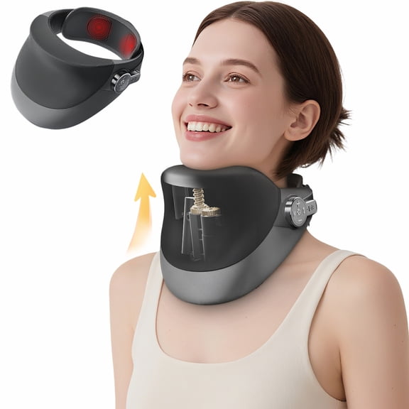 3-in-1 Neck Massager with Height Adjustable Traction, 15-Level Massage & 2 Heat Levels, Electric Cervical Stretcher for Pain Relief, Portable Neck Support for Home Office Travel