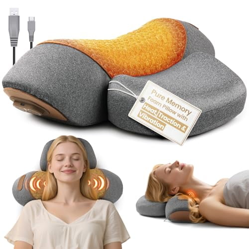 3-in-1 Neck Massager Pillow with Heat, Vibration & Airbag Traction for Deep Tissue Pain Relief, Ergonomic Cervical Hump Corrector for Home and Office Use