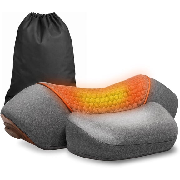 3-in-1 Neck Massager Pillow for Pain Relief Deep Tissue with Heat, Cordless & Rechargeable Massager with Traction for Neck Hump & Shoulder Comfort, Memory Foam Pillow