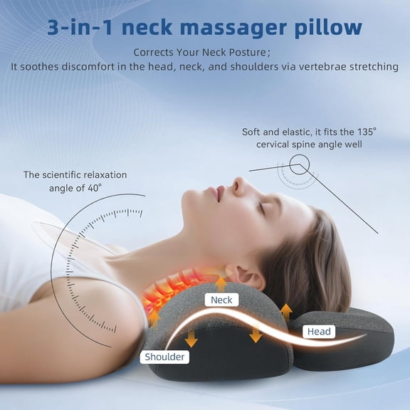 3-in-1 Neck Massager Pillow - Pillow Massage Neck Hump with Heat,Vibration,Traction,Cervical Massager for Pain Relief Hump Corrector