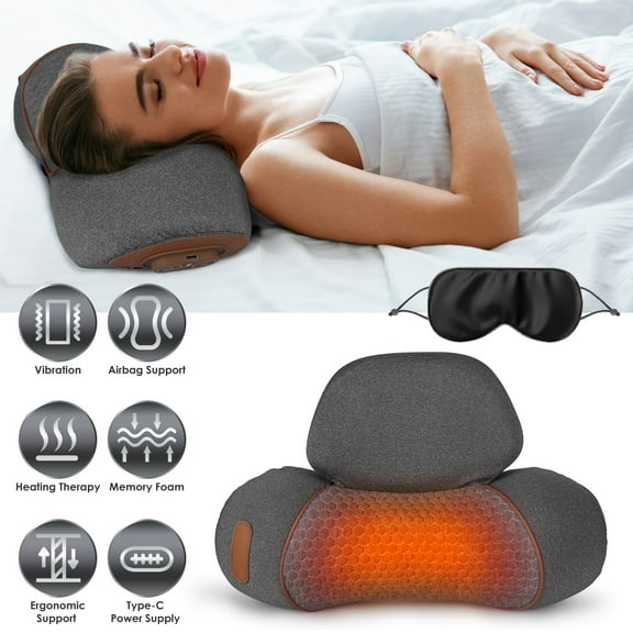 3-in-1 Neck Massager Pillow with Vibration, Airbag & Heating, Ergonomic Cervical Support for Pain Relief, Portable