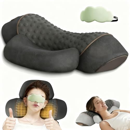 3-in-1 Neck Massager with Heat and Vibration, Black Memory Foam Cervical Pillow, Electric Traction Support for Pain Relief and Sleep Aid(Black,1PC)
