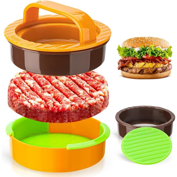 3-in-1 Non-Stick Hamburger Press Patty Maker , Heavy Duty Burger Press for Stuffed Burgers, Sliders, Veggie & Beef Patties , Easy to Clean, Dishwasher Safe , Perfect for BBQ, Grilling & Barbecue