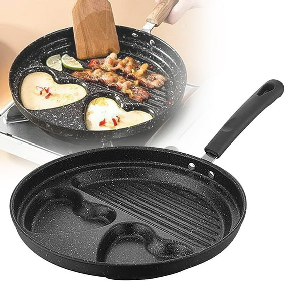 3-in-1 Nonstick Frying Pan – Flat Bottom Skillet for Eggs, Steak, Omelets, Home, Kitchen, Dorm, Apartment Cooking, Ergonomic Handle, Easy Clean, Multipurpose Breakfast Pan