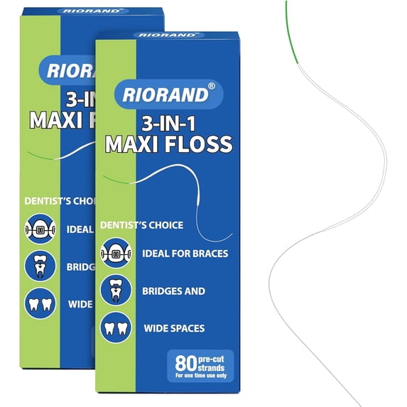 3-in-1 Orthodontic Floss Threaders for Braces Bridges & Implants - Pre-Cut Strands with Stiffened End Spongy Expanding Floss PFAS-Free 160 Count (Pack of 2)