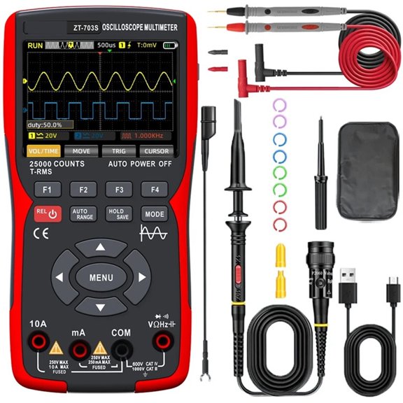 3-in-1 Oscilloscope Multimeter With 3.5 Inch IPS Display,25000 Counts, Dual Channel 50MHZ Bandwidth,280MSa/s High ,Battery Test