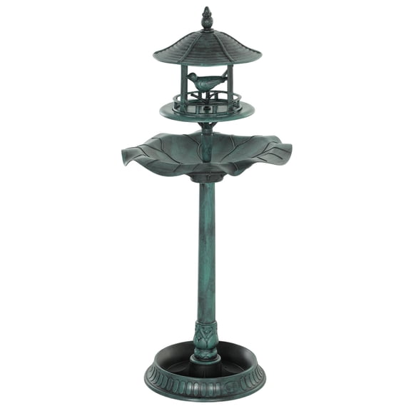 3-in-1 Outdoor Bird Bath with Feeder and Planter, Large Green Pedestal Water Basin for Garden