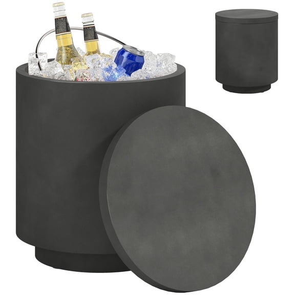 3-in-1 Outdoor Cooler Side Table 2.6 Gal Concrete Patio Table with Removable Ice Bucket & Storage