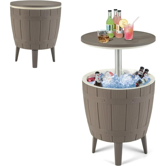 3-in-1 Outdoor Cooler Table with Adjustable Top - LDAILY 10 Gallon Ice Bucket Featuring Drain Plug and 110LB Capacity, Perfect for Poolside, Backyard, and Patio Gatherings