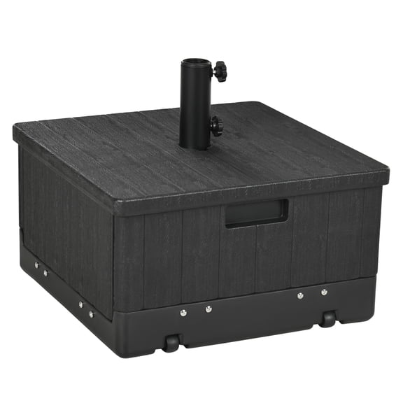 3-in-1 Outdoor Umbrella Base, Coffee End Table, Flower Box Planter, 175lb Capacity Patio Umbrella Stand Table with Wheels and Handles, Black