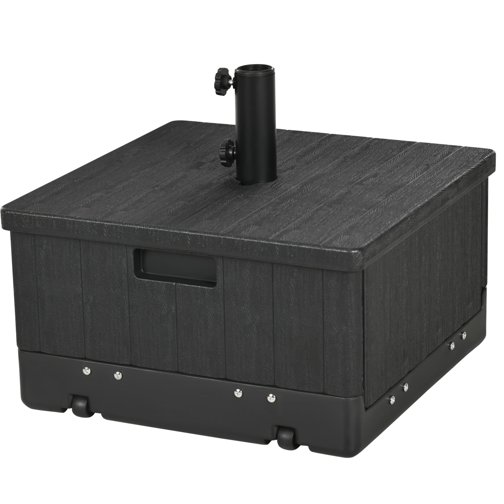 3-in-1 Outdoor Umbrella Base, Coffee End Table, Flower Box Planter, 175lbs Capacity Patio Umbrella Stand Table with Wheels and Handles, Black