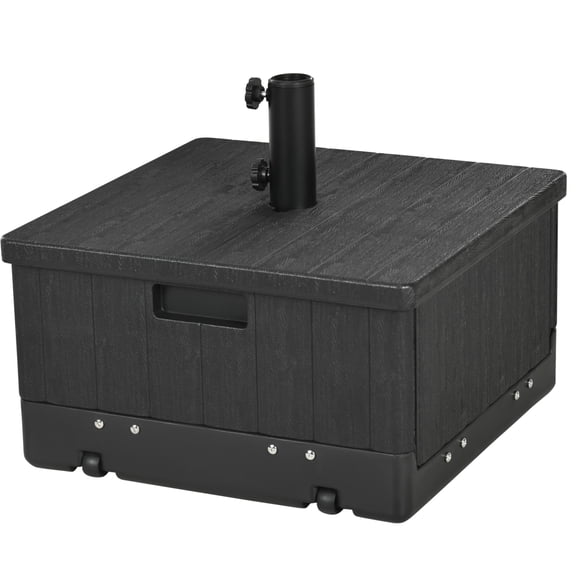 3-in-1 Outdoor Umbrella Base, Coffee End Table, Flower Box Planter, 175lbs Capacity Patio Umbrella Stand Table with Wheels and Handles, Black