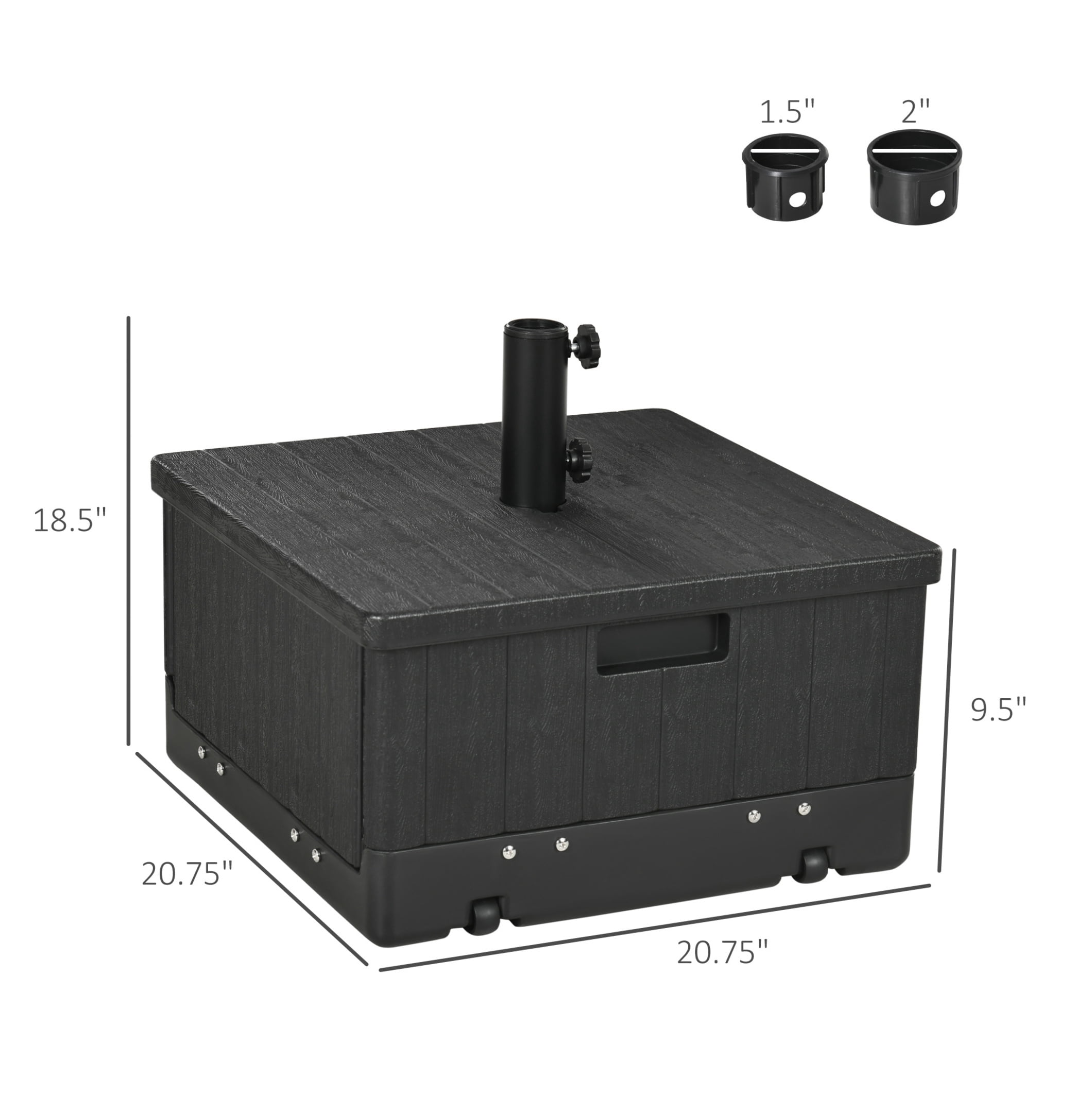 3-in-1 Outdoor Umbrella Base, Coffee End Table, Flower Box Planter, 175lbs Capacity Patio Umbrella Stand Table with Wheels and Handles, Black
