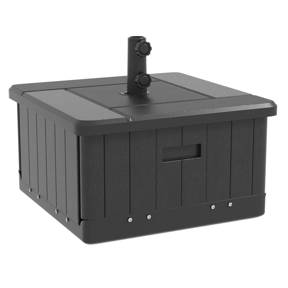 3-in-1 Outdoor Umbrella Base, Coffee End Table, Flower Box Planter with Drain Hole, 175 lbs. Capacity Fillable Patio Umbrella Stand Table with Wheels and Handles, Black