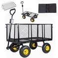 thumbnail image 1 of 3-in-1 Oversized Steel Garden Cart, 880 LBS Heavy Duty Mesh Metal Utility Cart, All-Terrain Pullable Wagon with Removable Liner, Side Panels & Mesh Tray for Lawn, Patio, Landscaping, Black, 1 of 12