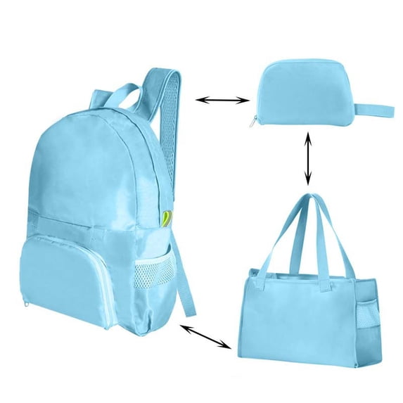 3-in-1 Packable Travel Backpack, Foldable Tote Bag with Compact Pouch, Waterproof Lightweight Daypack for Commuting, Hiking, Gym, and Weekend Trips, Blue