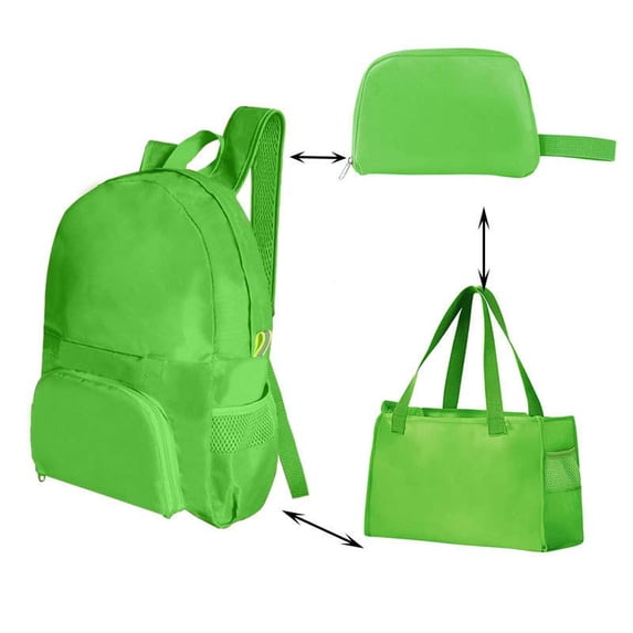 3-in-1 Packable Travel Backpack, Foldable Tote Bag with Compact Pouch, Waterproof Lightweight Daypack for Commuting, Hiking, Gym, and Weekend Trips, Green