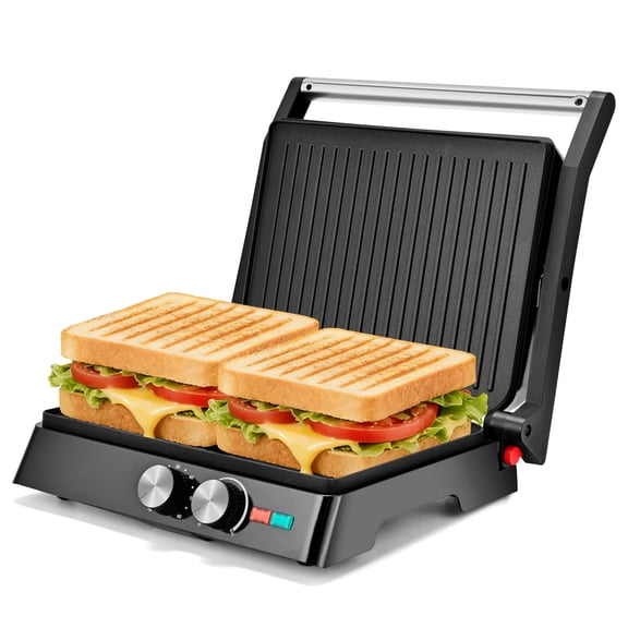 SUSLAS 3-in-1 Panini Press Grill, 1400w Sandwich Maker with 180 Open Nonstick Plates, Indoor Electric Grill, Black