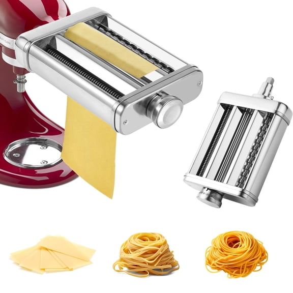 Wiselet Stainless Steel 3 In 1 Pasta Maker Attachment for KitchenAid Stand Mixer, Included Pasta Sheet Roller Spaghetti and Fettucine Cutter, Heavy Duty Sturdy and Durable
