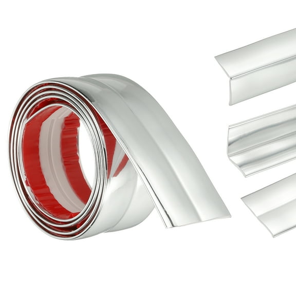 3-in-1 Peel and Stick Trim, 1.6in x 3.2 ft Multifunctional Wall Molding Trim, Flexible Edge Guard Molding Self-Adhesive Caulk Strip for Floor, Table, Door Frame, Shiny Silver