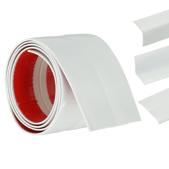 3-in-1 Peel and Stick Trim, 2.4in x 3.2 ft Multifunctional Wall Molding Trim, Flexible Edge Guard Molding Self-Adhesive Caulk Strip for Floor, Table, Door Frame, Shiny White