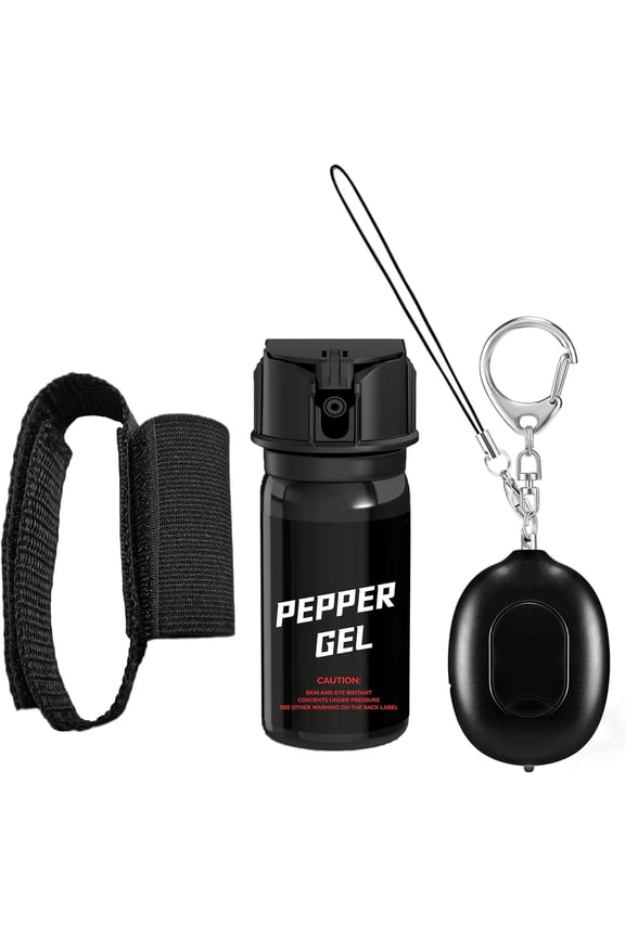 3-in-1 Personal Safety Alarm with Pepper Spray l, Self Defence Defense Keychain for Women Protection, Travel Hotel Door Stop Alarm, Lugga Anti-Theft, 130dB Siren, Mini Flashlight Big Bottle