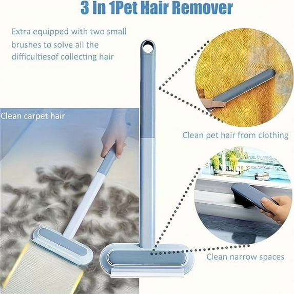 3-in-1 Pet Hair Remover with Long Handle, Dual-Fabric Dog Hair Removal Tool for Couch, Sofa, Cushions, Beds & Clothing – Durable & Easy Clean Pet Hair Brush