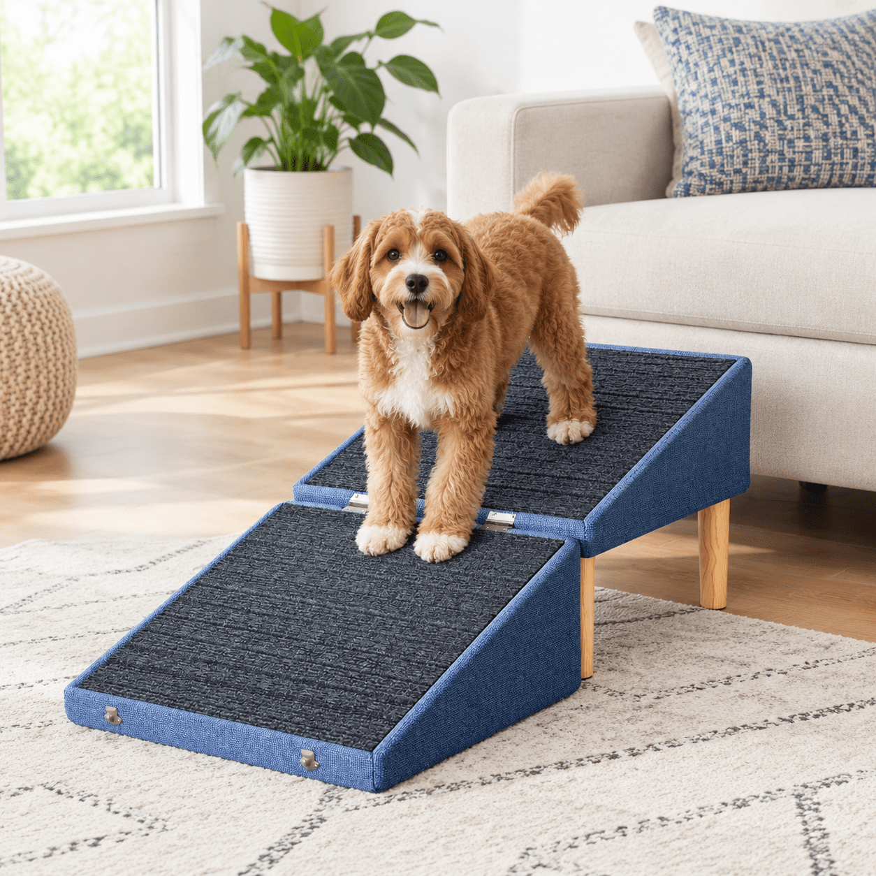 3-in-1 Pet Stairs and Ramp with Storage Ottoman, Dark Blue, for Small ...