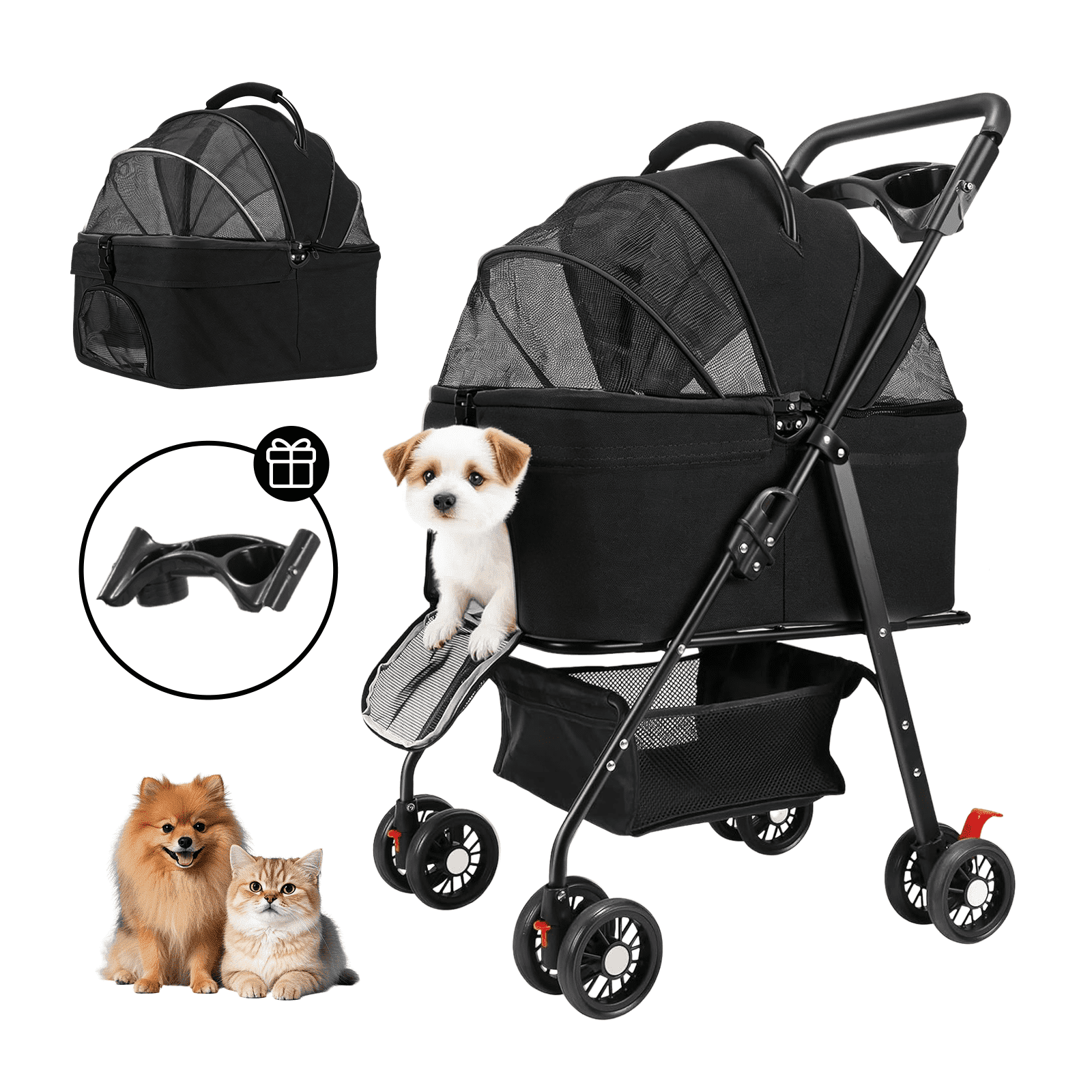 3-in-1 Pet Stroller, Car Seat & Carrier for Small Dogs and Cats, 4 ...