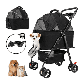 3-in-1 Pet Stroller, Car Seat & Carrier for Small Dogs and Cats, 4-Wheel Foldable Design, Max Load 44lbs, Durable Oxford Fabric, Black