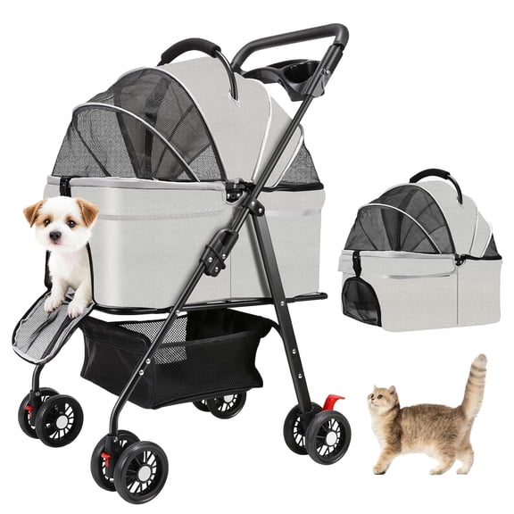 3-in-1 Pet Stroller, Car Seat & Carrier for Small Dogs and Cats, 4-Wheel Foldable Design, Max Load 44 lbs, Durable Oxford Fabric, Gray