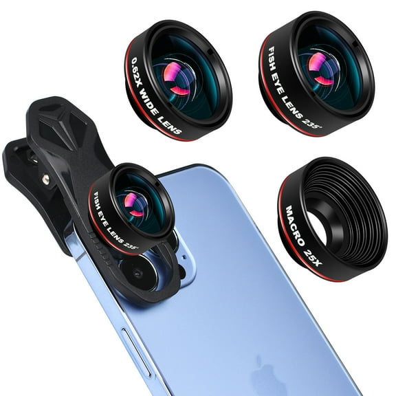 3 in 1 Phone Camera Lens Kit Universal HD Phone Fisheye Camera Lens with Wide Angle Lens & Macro Lens+Fisheye Lens