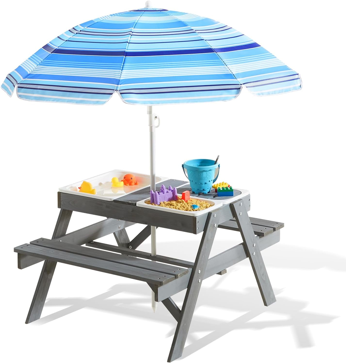 3-in-1 Picnic Table, Play Sand and Water Sensory Table with Height ...