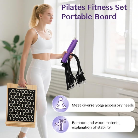 3-in-1 Pilates Training Set, Wooden Pilates Board, Incline Board with Resistance Bands, Home Portable Edition