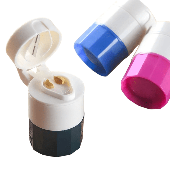 3-in-1 Pill Cutter and Crusher with BPA-Free Material, Precision Tablet Splitter with Shielded Blade and Built-In Storage, Arthritis-Friendly, Frost White & Slate
